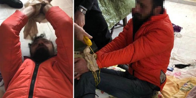 Girdiği villada uyuya kalan hırsızlık şüphelisi, vatandaşlar tarafından bağlanarak, yakalandı