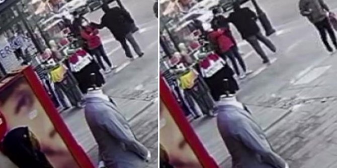 Kaldırımda anneannesini bekleyen Dilek'e yumruklu saldırı kamerada