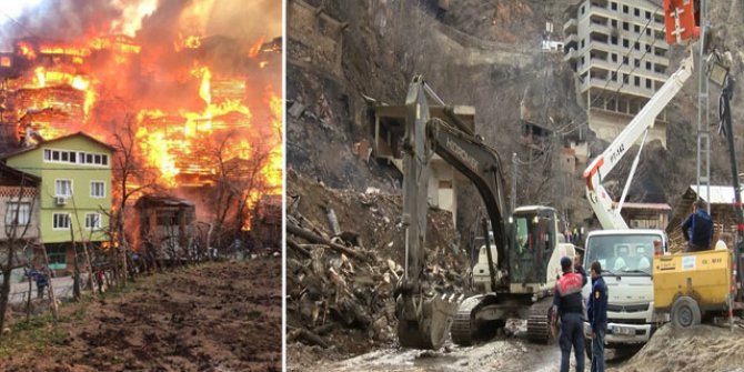 Artvin’de yanan köyde yangının izleri silinmeye çalışılıyor