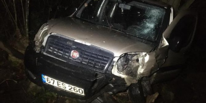 Otomobille çarpışan hafif ticari araç, uçuruma devrilirken ağaçlara takıldı: 2 yaralı