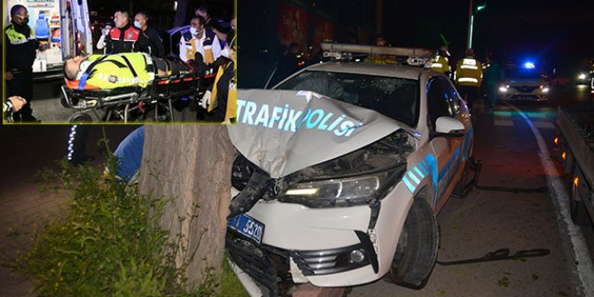 Polis aracı, kovalamaca sırasında ağaca çarptı: 2 yaralı