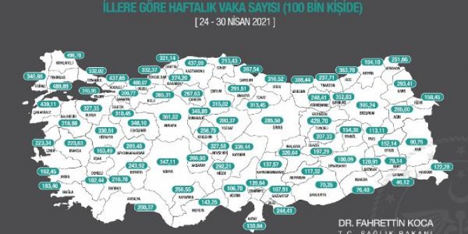 En yüksek vaka sayıları  İstanbul, Kırklareli, Tekirdağ, Çanakkale ve Kocaeli'nde