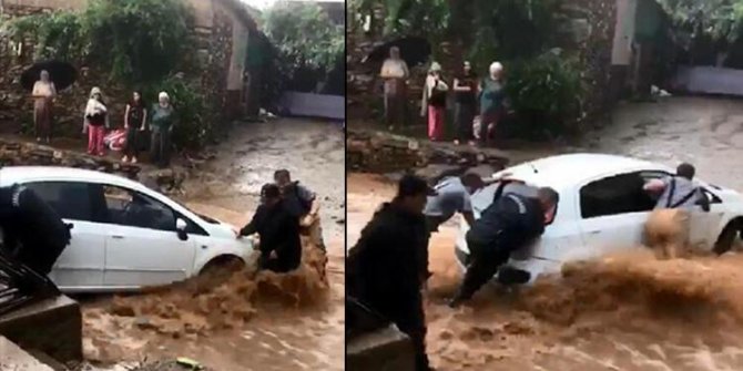 Ödemiş'te sağanak; dere ve çaylar taştı, araçlar sürüklendi