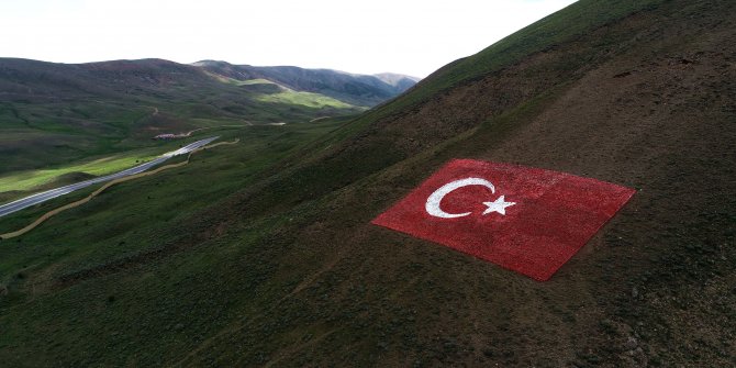 Jandarma, şehitler için 138 ton taşla Türk bayrağı yaptı