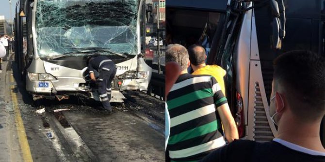 İki metrobüs çarpıştı! Çok sayıda yaralı! Seferler durdu