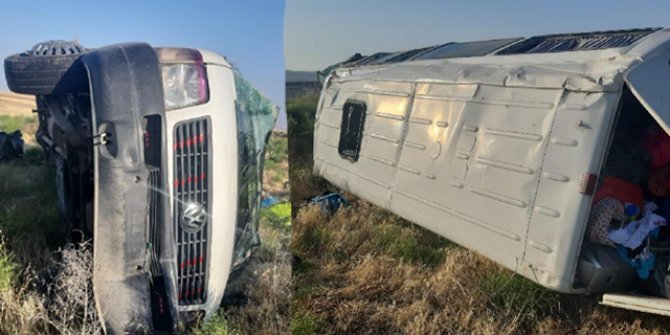 Aksaray'da lastiği patlayan minibüs devrildi: 6’sı çocuk 9 yaralı 