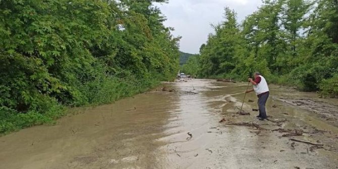 Bartın'da taşan dere yolu kapattı