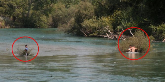 Irmakta su seviyesi aniden yükselince adacıkta mahsur kaldılar