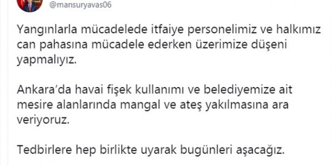 Mansur Yavaş: Mesire alanlarında mangala ara veriyoruz