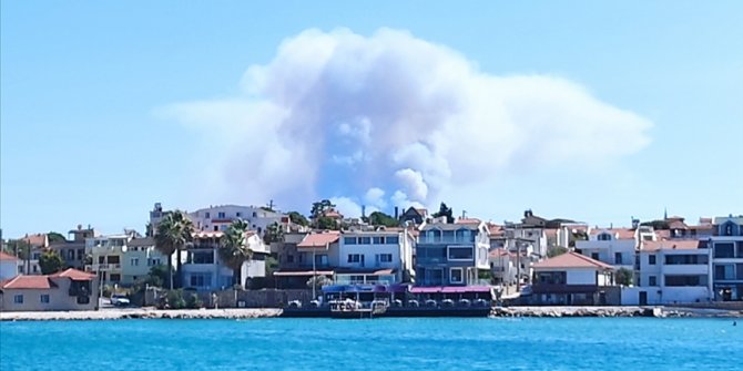 İzmir'de makilik alanda çıkan yangına müdahale ediliyor
