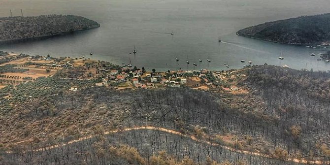 Bodrum ve Milas'ta yanan alanlar dronla havadan görüntülendi