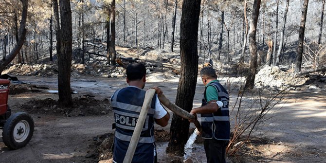 Marmaris'te polisten yanan ormanı yeşertmek için çalışma