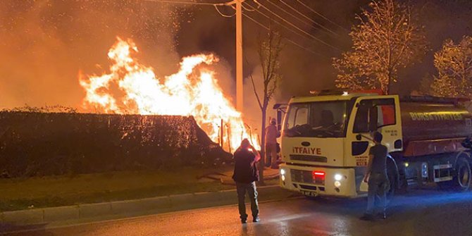 Bursa'da otluk alanda çıkan yangında hurda halindeki 3 araç yandı