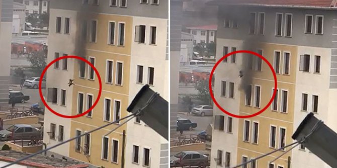 İki yaşındaki kızını yangın anında 4. kattan aşağı attı! O anlar kamerada