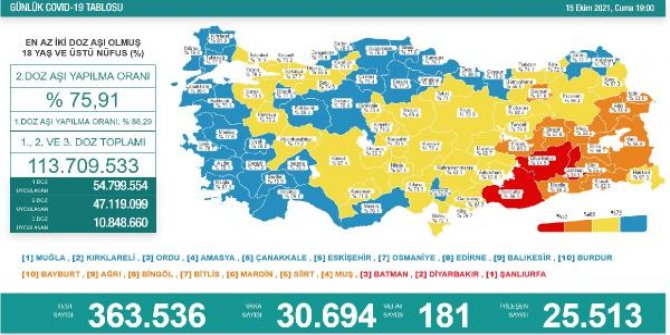 Koronavirüs salgınında günlük vaka sayısı 30 bin 694 oldu
