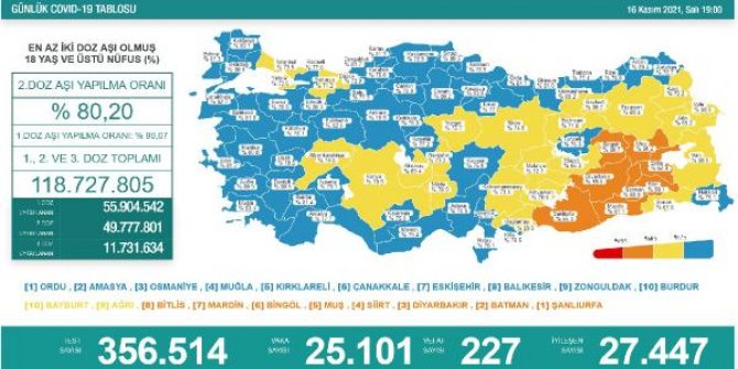 Koronavirüs salgınında günlük vaka sayısı 25 bin 101 oldu