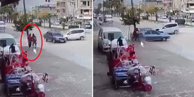Servis bekleyen öğrenciler, otomobilin altında kalmaktan kıl payı kurtuldu