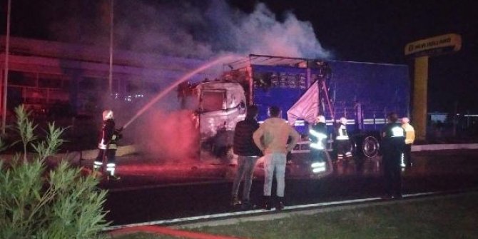 Sebze ve meyve yüklü kamyon alev topuna döndü