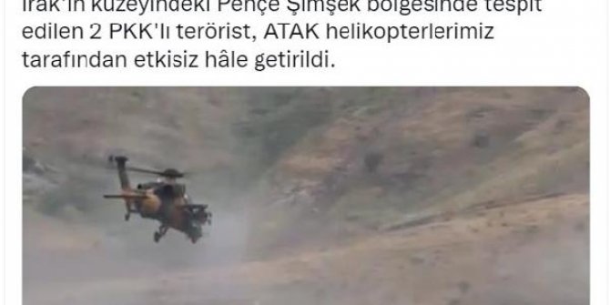 MSB: Irak'ın kuzeyinde 2 PKK'lı etkisiz hale getirildi