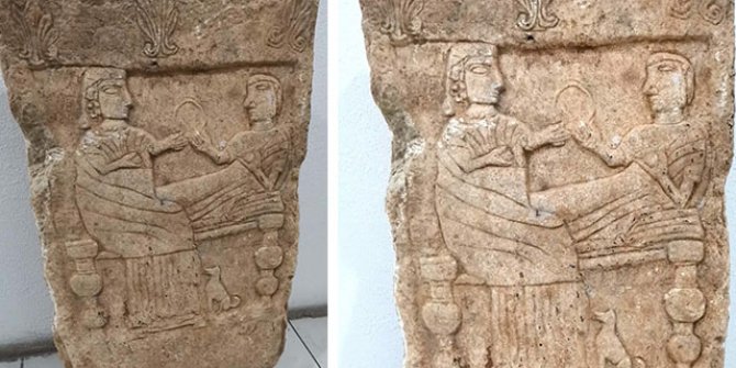Arama yapılan araçta tarihi mezar steli bulundu