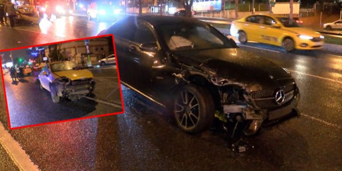 Otomobilin çarptığı taksinin sürücüsü camdan fırlayarak taksisinin altında kaldı