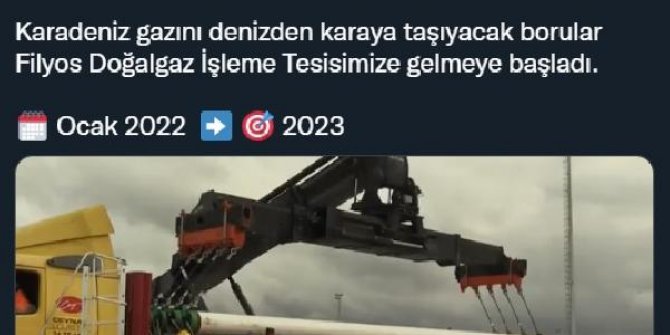 Bakan Dönmez: Karadeniz gazını  karaya taşıyacak borular işleme tesisimize gelmeye başladı