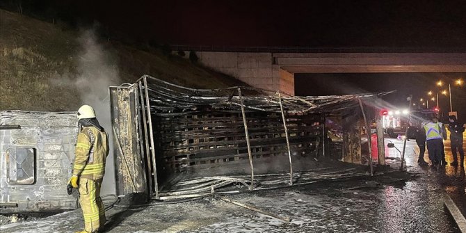 Kuzey Marmara otoyolunda alev alan kamyonun şoförü hayatını kaybetti
