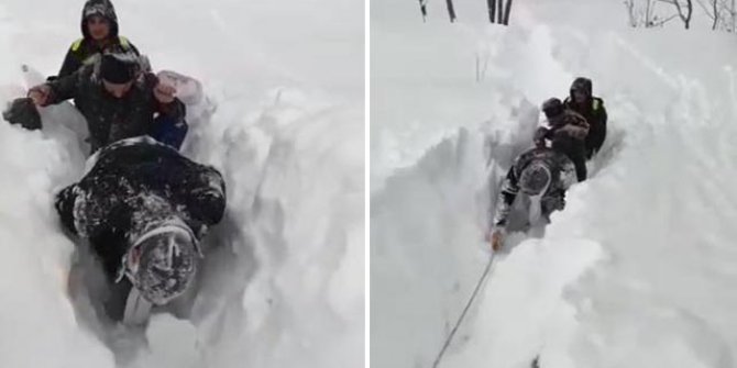 Karda, patika yolda mahsur kalan 4 kişi kurtarıldı