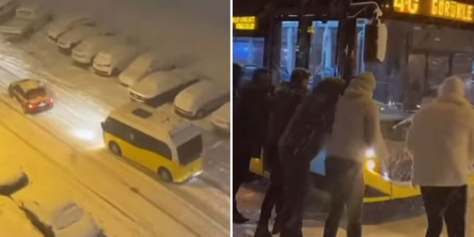 Bursa'da yoğun kar yağışı nedeniyle araçlar yolda kaldı
