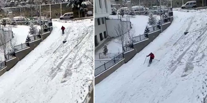 Ankara'da kayak takımı ile yokuştan kaydı