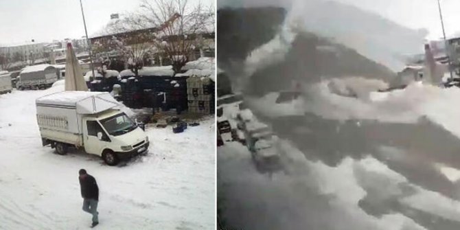 Çatıdan düşen kar kütlesinden kıl payı kurtuldu