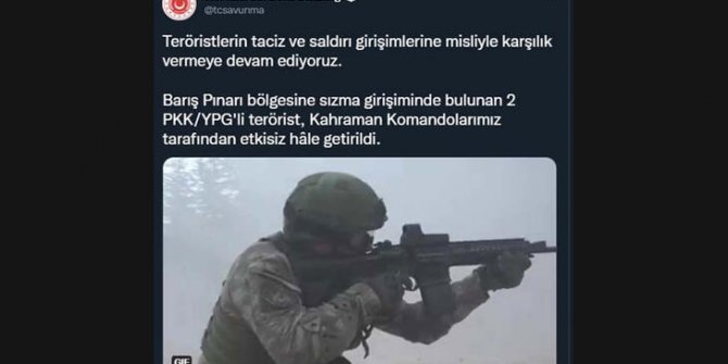 MSB: 2 PKK/YPG'li terörist etkisiz hale getirildi
