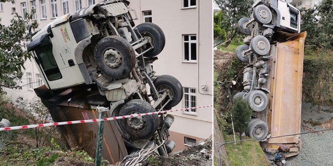 Ordu'da bahçeye kamyon devrildi, okul tatil edildi