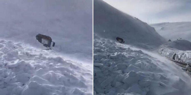 Artvin'de çığ düştü; iş makinesi kara gömüldü, operatör kurtuldu