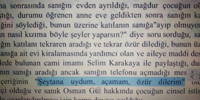 Cinsel istismar davasında 'şeytana uydum' mesajı delil oldu