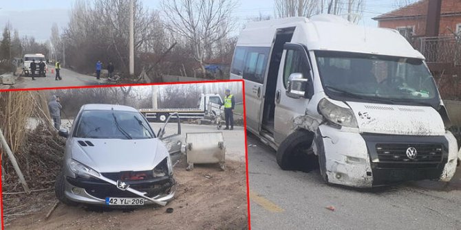 Konya'da öğrenci servisi, otomobile çarptı: 14 yaralı