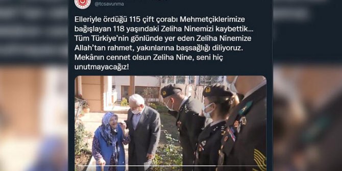 MSB'den 'Zeliha Nine' için başsağlığı mesajı