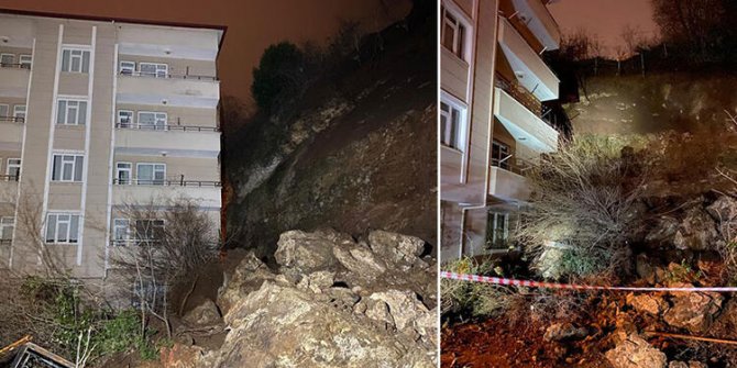 Heyelanda kayaların yanına düştüğü 5 katlı bina tahliye edildi