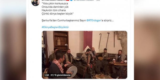 Bakan Nebati, Urfa sıra gecesindeki ‘Dünya Beşten Büyük’ parçasını paylaştı