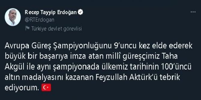 Cumhurbaşkanı Erdoğan, Avrupa şampiyonu güreşçileri tebrik etti