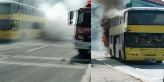 Beyoğlu'nda çift katlı İETT otobüsünde yangın