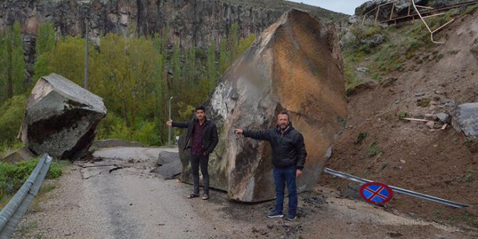 Ihlara Vadisi'nde heyelan; kaya parçaları köy yoluna düştü