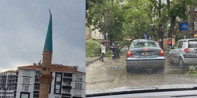 Ankara'da kuvvetli rüzgardan dolayı çatılar uçtu, ağaçlar devrildi