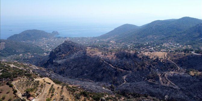 Datça'da yanan orman alanı havadan görüntülendi