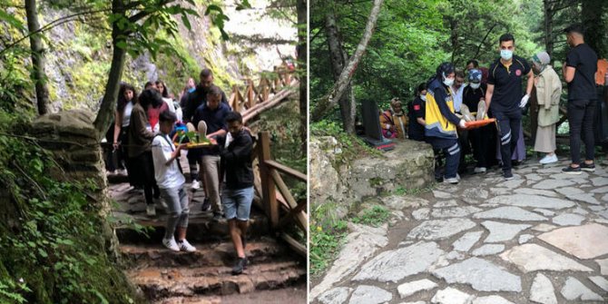 Sümela Manastırı'na gidilen patikada taş düştü; 2 yaralı