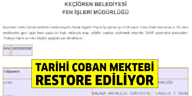 Keçiören’deki tarihi Çoban Mektebi restore ediliyor