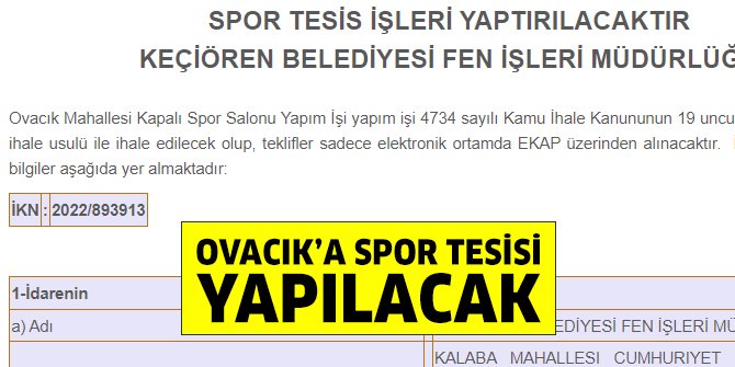 Keçiören Ovacık’a spor tesisi yapılıyor