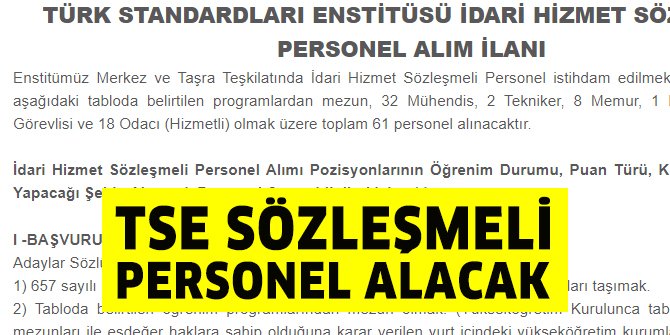 TSE sözleşmeli personel alımı yapacak