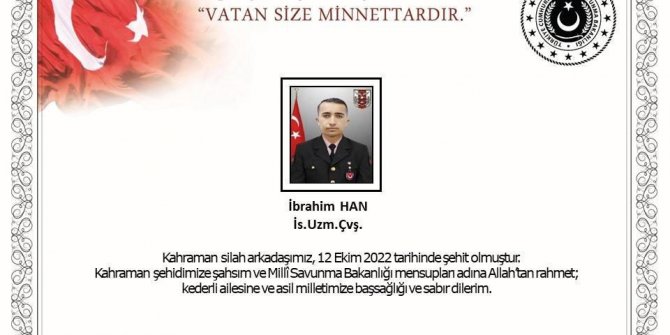 MSB acı haberi duyurdu: Bir şehidimiz var