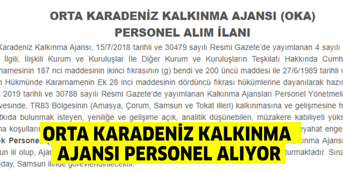 Orta Karadeniz Kalkınma Ajansı Personel alıyor